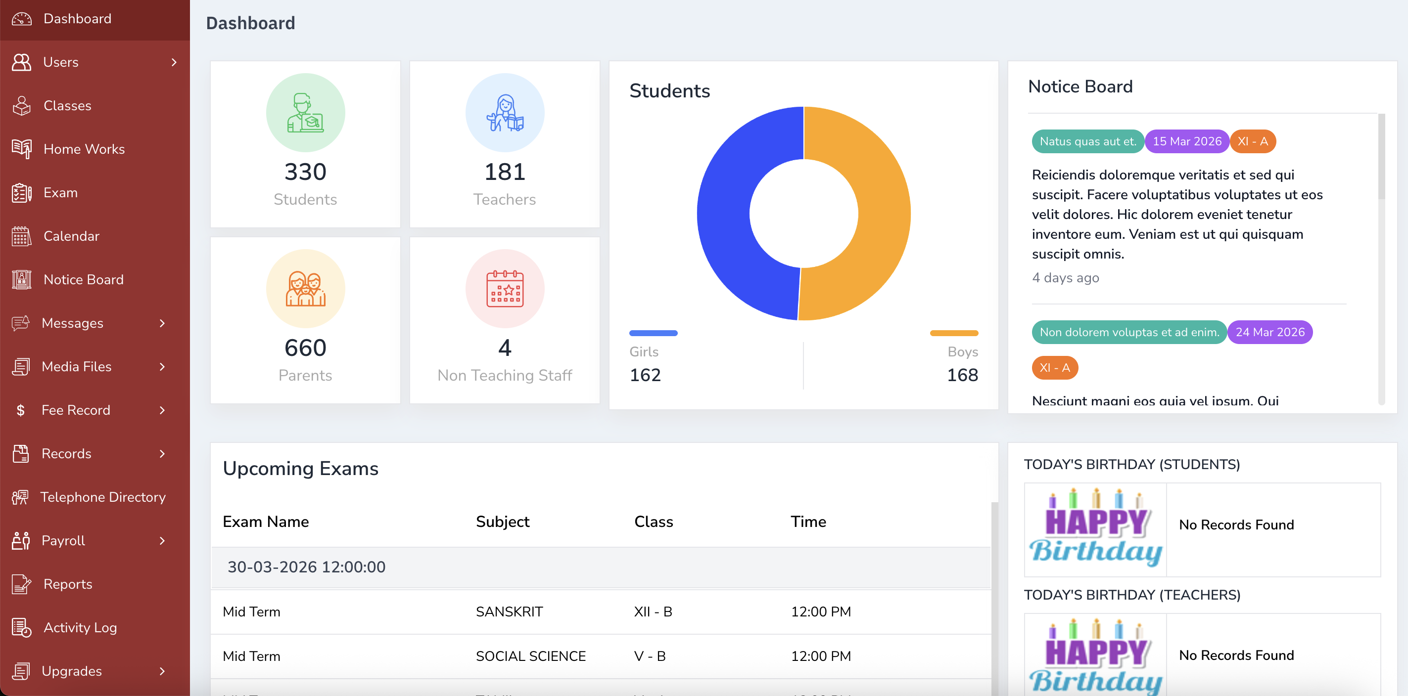 GyanK12 School ERP dashboard
